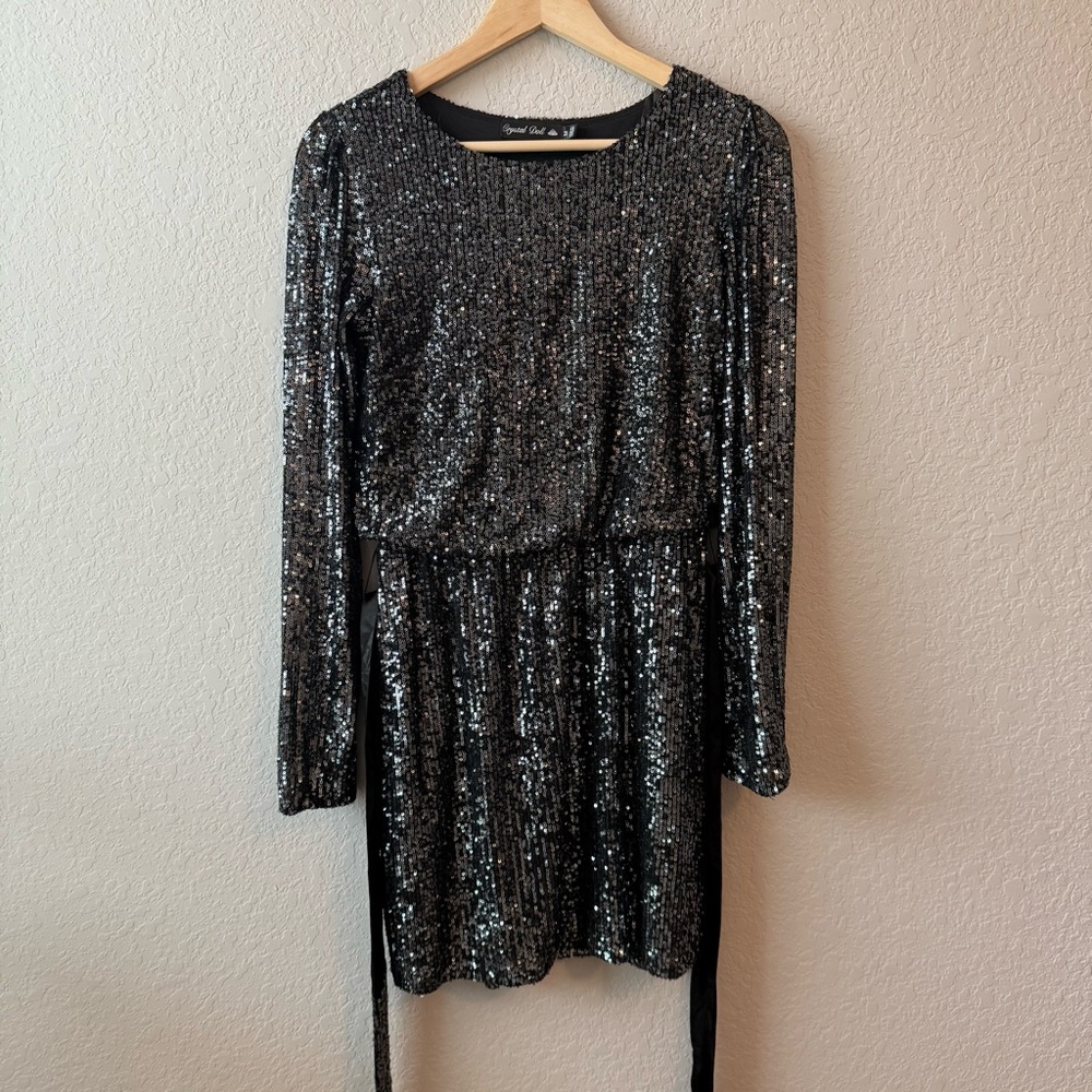 Crystal Doll Glittering Long Sleeve Dress